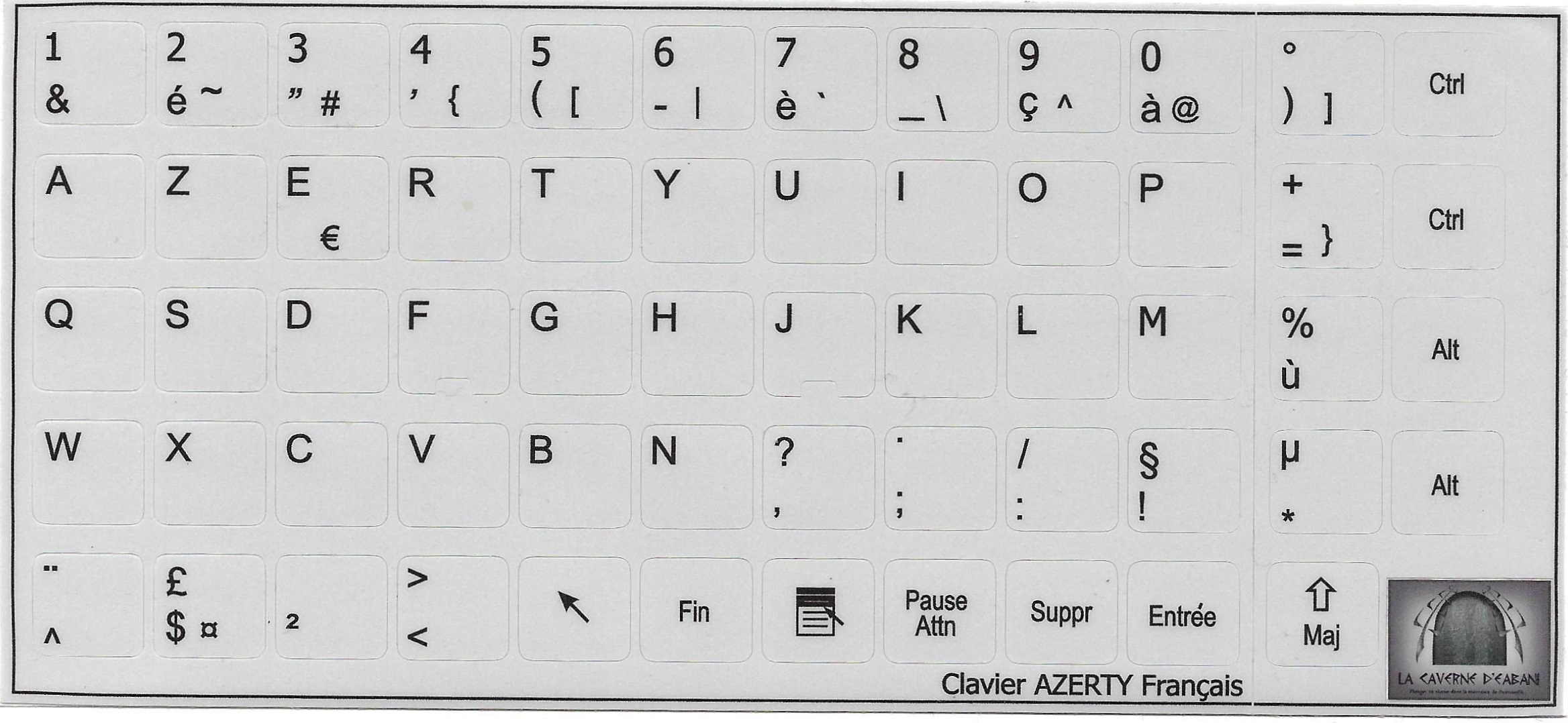 Autocollants Clavier AZERTY Français Fond Gris - Étiquettes Repositionnables Pour Touches